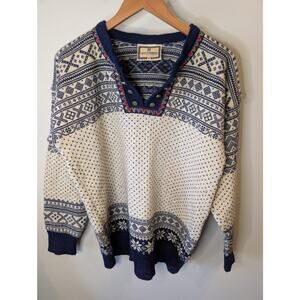 Dale of Norway Pure Wool Fair Isle Nordic Henley Sweater Vintage Medium